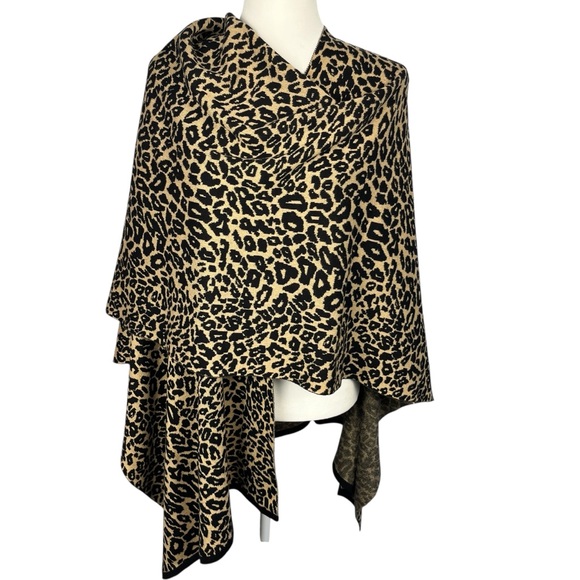 CHICO'S Womens Leopard Print Knit Wrap Black Tan One Size Cozy Capsule Travel - Picture 1 of 9
